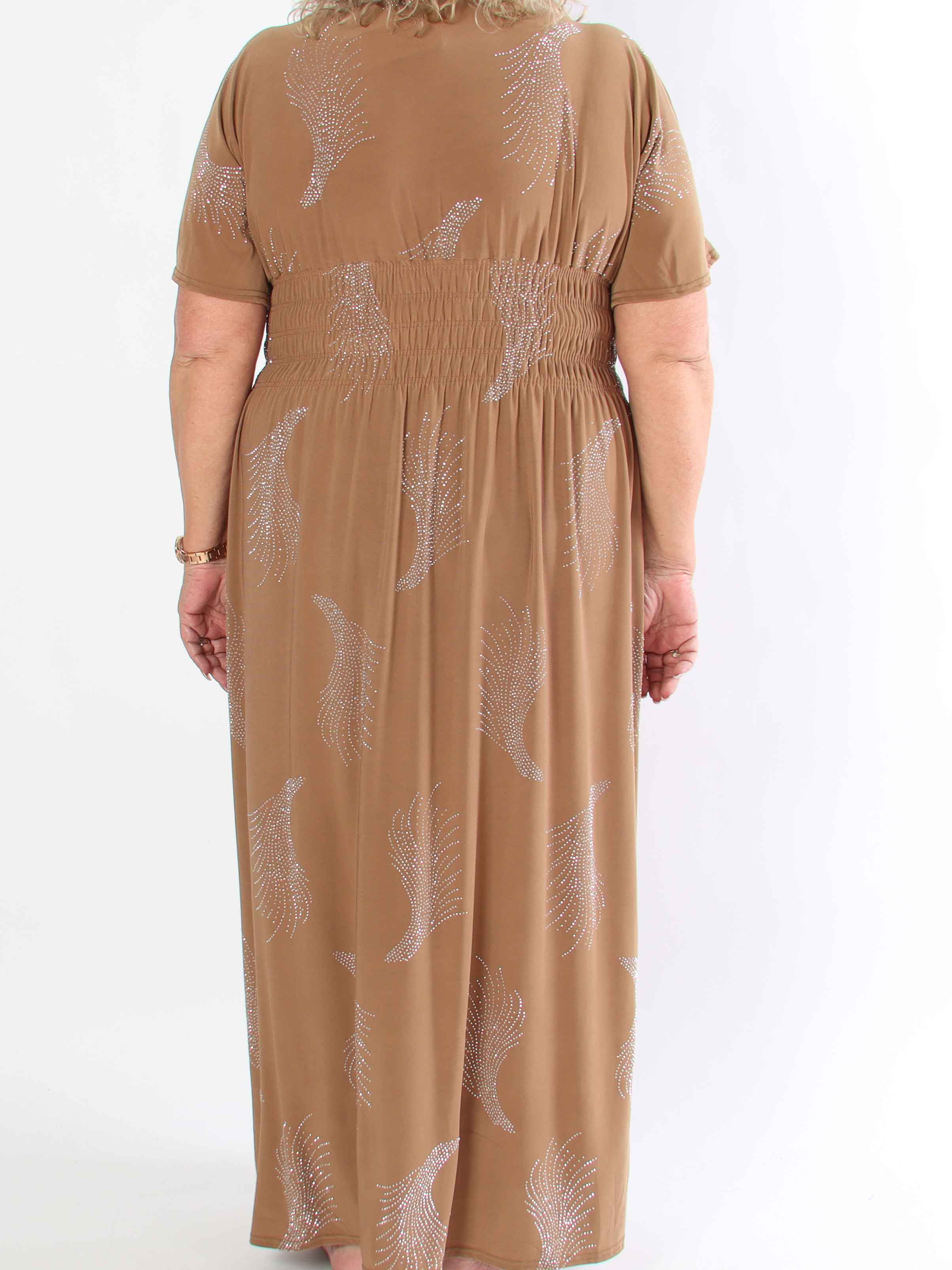 Pams Leaf Crystal - Lang elastisk plus size kjole med mønster af similisten